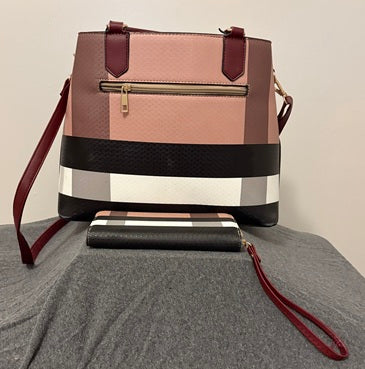 Blush & Burgundy Two-Piece Handbag + Matching Wallet Set
