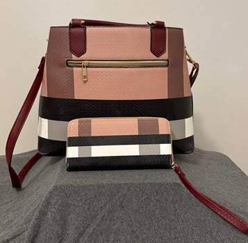 Blush & Burgundy Two-Piece Handbag + Matching Wallet Set