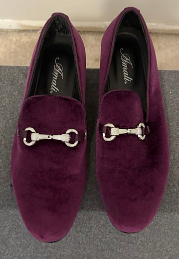 Amali “Harrison” Men’s Velvet Bit Loafers - Plum
