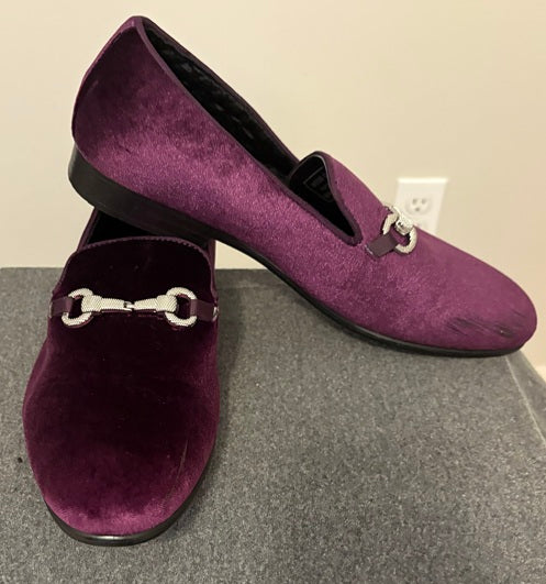 Amali “Harrison” Men’s Velvet Bit Loafers - Plum