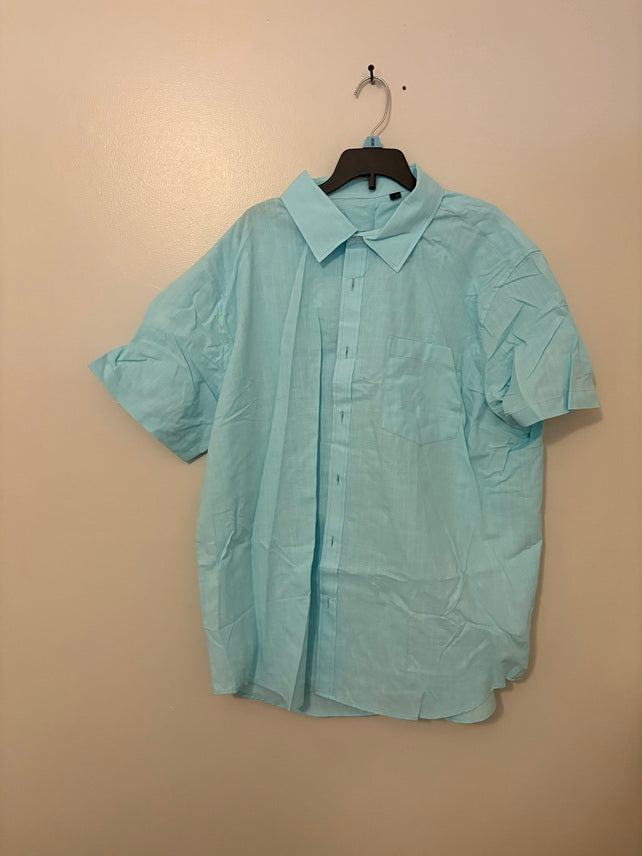 J.VER Men’s Cotton Linen Short Sleeve Button-Down Shirt – Sky Blue (Size XL)