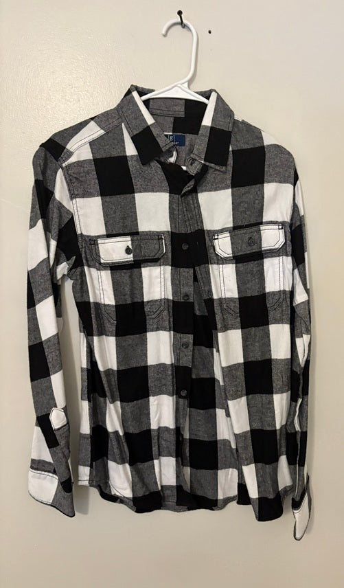 George Men’s Black & White Buffalo Plaid Flannel Shirt