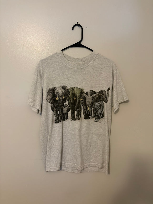 Prints of Tails “Elephant Parade” Double-Sided Graphic Tee – Gray (Men’s Medium)