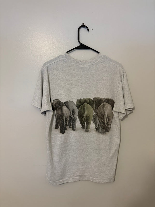 Prints of Tails “Elephant Parade” Double-Sided Graphic Tee – Gray (Men’s Medium)