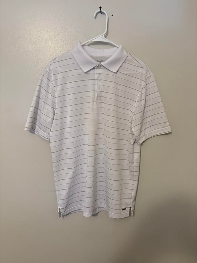 Champion Performance Polo – White with Gray Pinstripes (Men’s Medium)